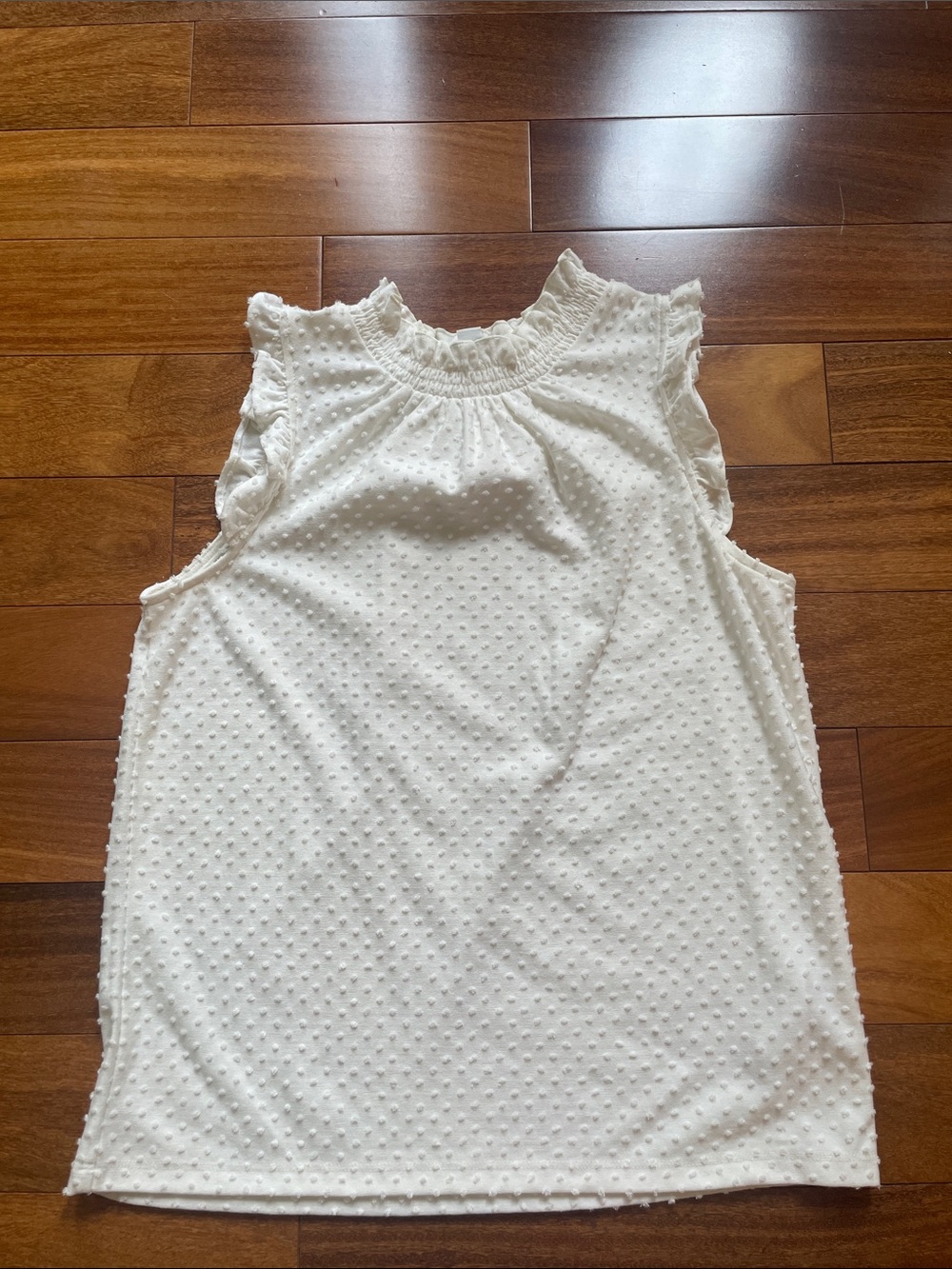 J. Crew Factory Cream Swiss Dot Ruffle Tank